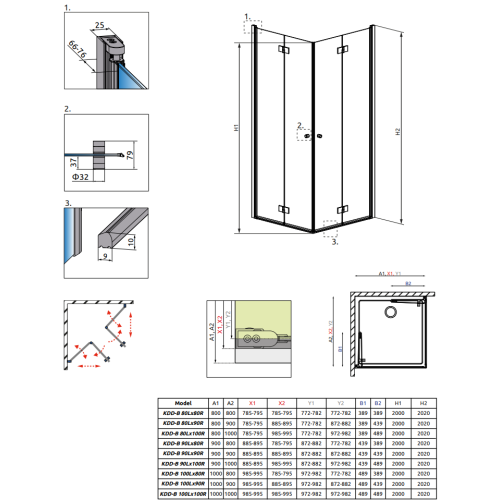 Душова кабіна RADAWAY Essenza New KDD B (100/100) без порога, 385072-01-01LB + 385072-01-01RB