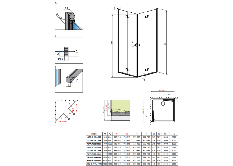 Душевая кабина RADAWAY Essenza New KDD B (100/100) без порога, 385072-01-01LB + 385072-01-01RB