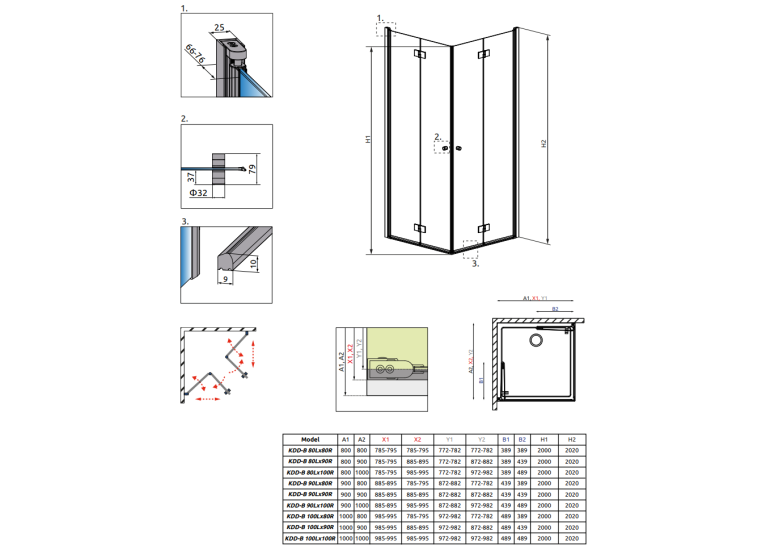 Душова кабіна RADAWAY Essenza New KDD B (100/100) без порога, 385072-01-01LB + 385072-01-01RB