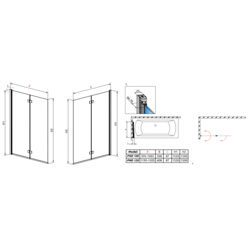 Шторка для ванны RADAWAY Essenza New PND 120, 207212-01R