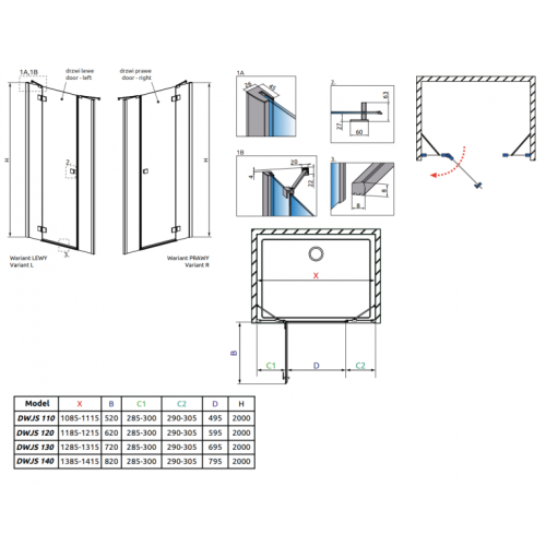 Душевая дверь RADAWAY Essenza New DWJS 140, 385033-01-01L + 384090-01-01