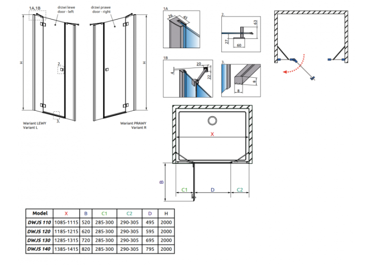 Душові двері RADAWAY Essenza New DWJS 130, 385032-01-01R + 384090-01-01