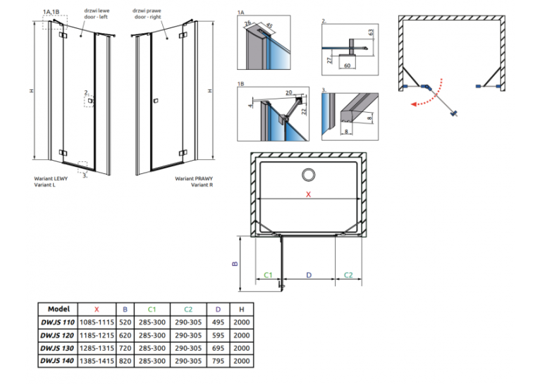 Душові двері RADAWAY Essenza New DWJS 110, 385030-01-01L + 384090-01-01