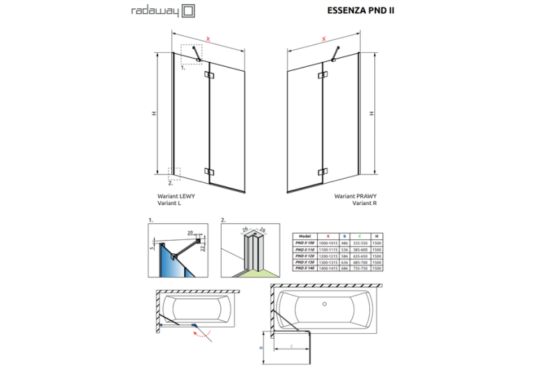 Шторка для ванны RADAWAY Essenza Brushed Copper PND II 100 правая, 110002100-93-01R