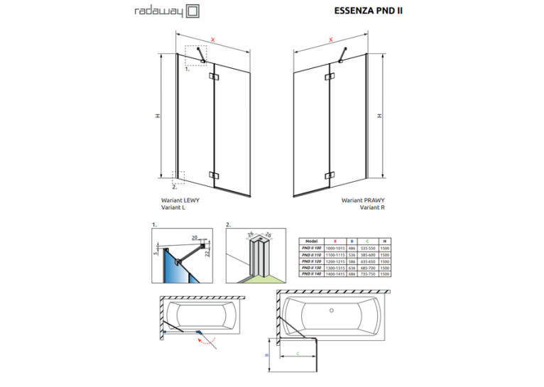 Шторка для ванны RADAWAY Essenza Brushed Copper PND II 100 правая, 110002100-93-01R