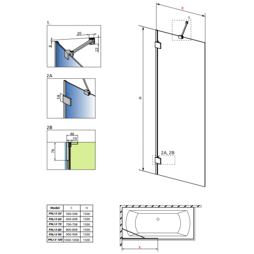 Шторка для ванны RADAWAY Essenza Pro Black PNJ 50 II, 10101050-54-01