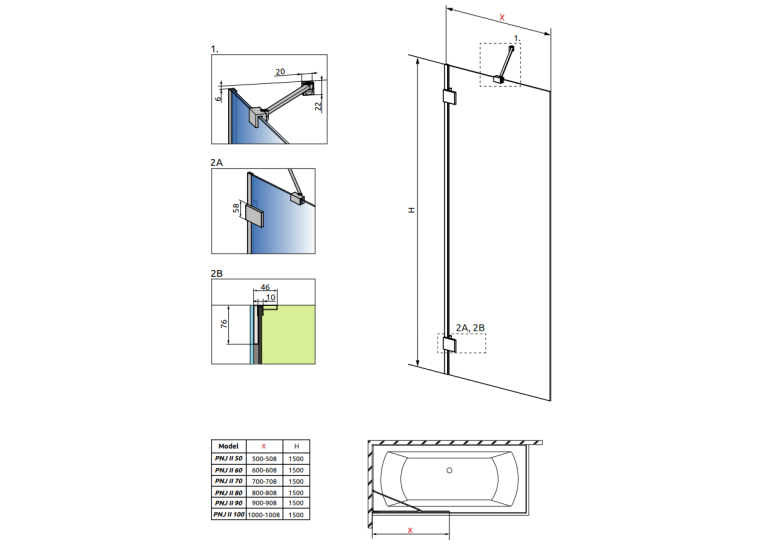 Шторка для ванни RADAWAY Essenza Pro PNJ 50 II, 10101050-01-01