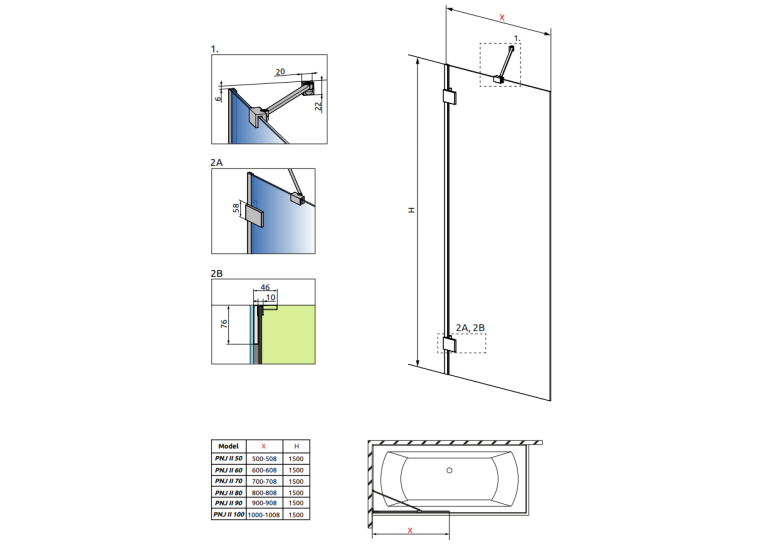 Шторка для ванни RADAWAY Essenza Pro PNJ 50 II, 10101050-01-01
