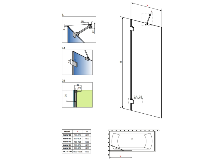 Шторка для ванни RADAWAY Essenza Pro Gold PNJ 50 II, 10101050-09-01