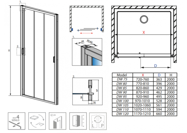 Душові двері RADAWAY Evo DW 95, 335095-01-01