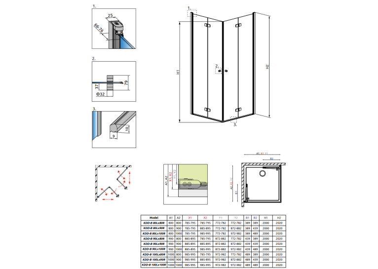 Душевая кабина RADAWAY Fuenta New KDD B (90/90) с порогом, 384071-01-01L + 384071-01-01R