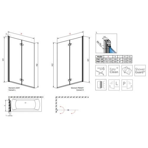 Шторка для ванны RADAWAY Fuenta New PND 120,  208212-01R