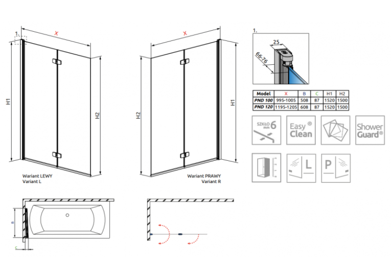 Шторка для ванни RADAWAY Fuenta New PND 100, 208210-01R