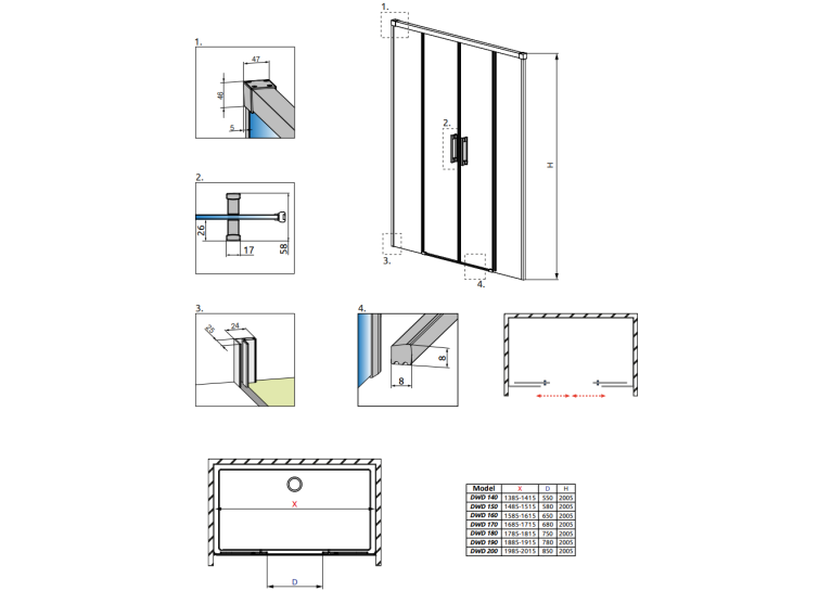 Душові двері RADAWAY Idea Black DWD 190, 387129-54-01