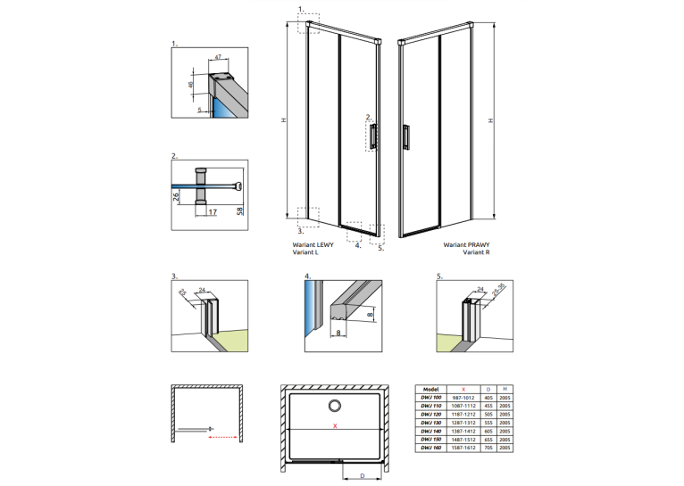 Душові двері RADAWAY Idea Black DWJ 160, 387020-54-01L