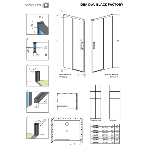 Душові двері Radaway Idea Black DWJ Factory 130R 387017-54-55R
