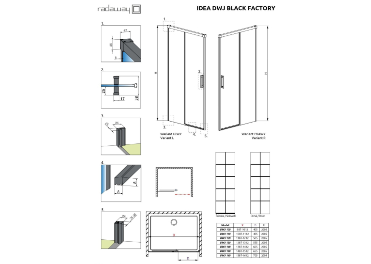  Душові двері Radaway Idea Black DWJ Factory 140R 387018-54-55R
