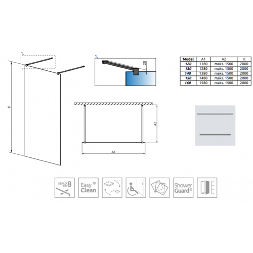 Перегородка для душа RADAWAY Walk-in Modo New Black I 160 388164-54-01
