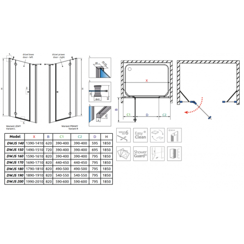 Душевая дверь RADAWAY Torrenta DWJS 190, 320812-01-01R + 320493-01-01