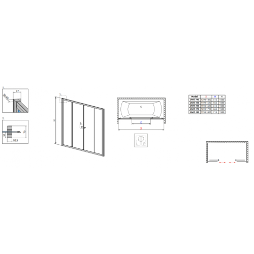 Шторка для ванны RADAWAY Vesta DWD 150,  203150-01