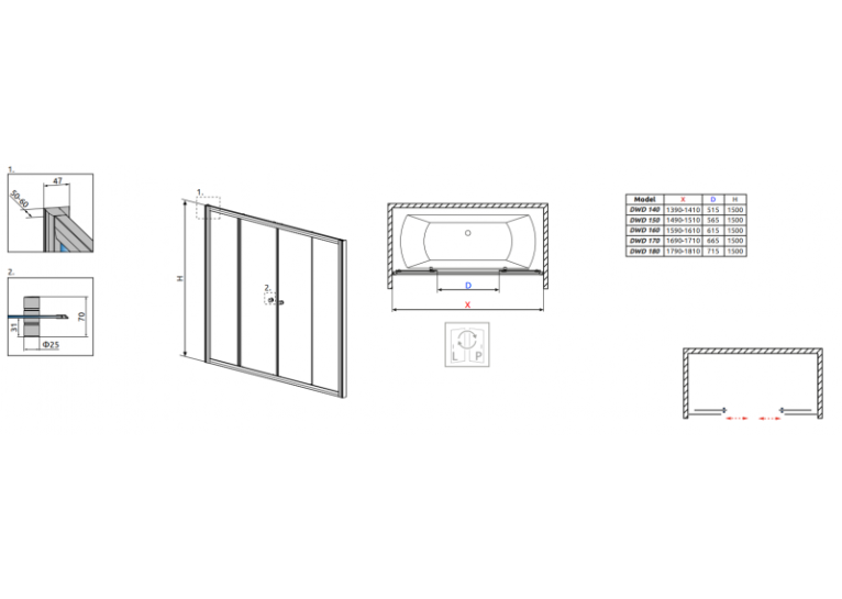 Шторка для ванны RADAWAY Vesta DWD 160,  203160-01