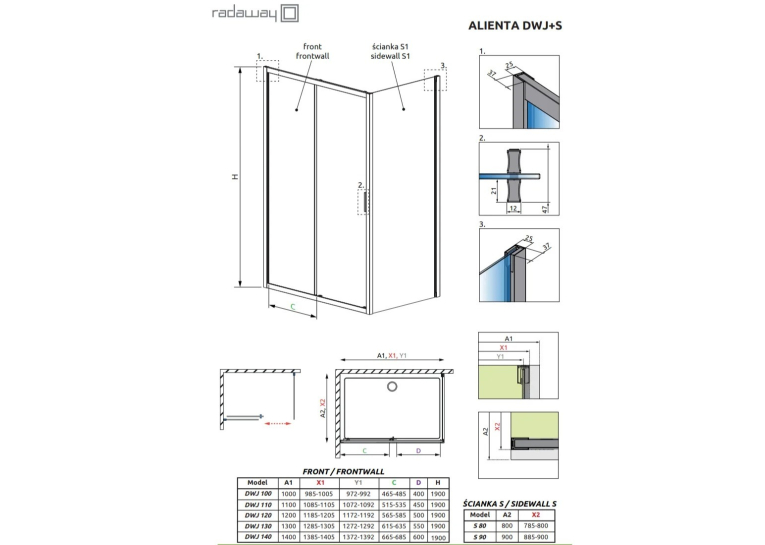Душова кабіна RADAWAY Alienta DWJ+S 100x90x190 скло прозоре 10260100-01-01+10270090-01-01