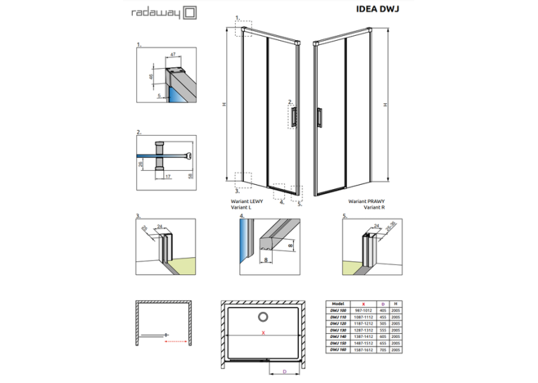 Душові двері RADAWAY Idea White DWJ 120, 387016-04-01L