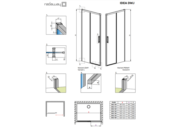 Душові двері RADAWAY Idea White DWJ 120, 387016-04-01L