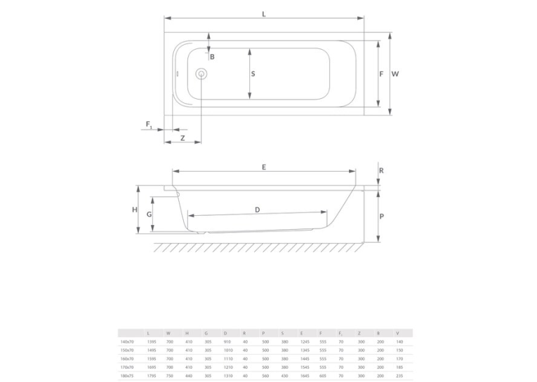 Ванна акрилова Radaway MIA Eco 140x70 c ножками WA1-55-140x070