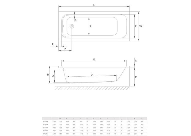 Ванна акрилова Radaway MIA Eco 140x70 з ніжками WA1-55-140x070