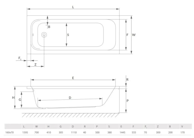 Ванна акрилова Radaway MIA Eco 160x70 з ніжками WA1-55-160x070
