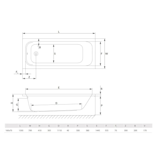 Ванна акрилова RADAWAY MIA Eco 170x70 (WA1-55-170x070) + ніжки (NWE-68)