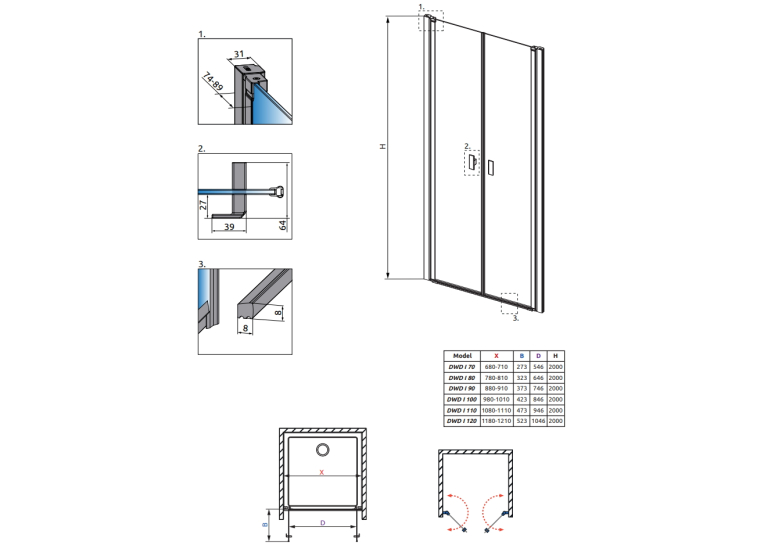 Душові двері RADAWAY Nes DWD I 70, 10027070-01-01
