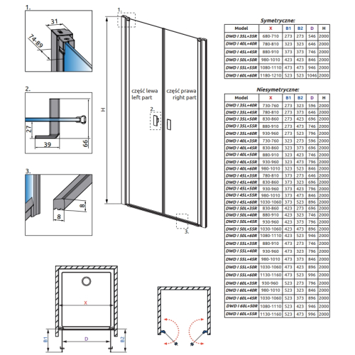 Душевая дверь RADAWAY Nes 8 DWD I 70, 10077035-01-01L + 10077035-01-01R