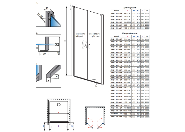 Душові двері RADAWAY Nes 8 DWD I 70, 10077035-01-01L + 10077035-01-01R