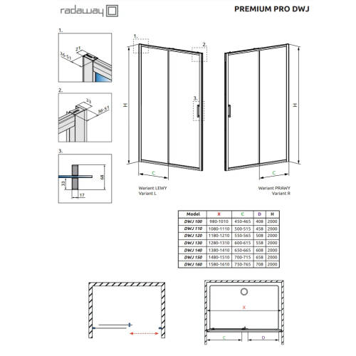 Душевые двери Radaway Premium Pro Black DWJ 1300x2000  левая 1014130-54-01L