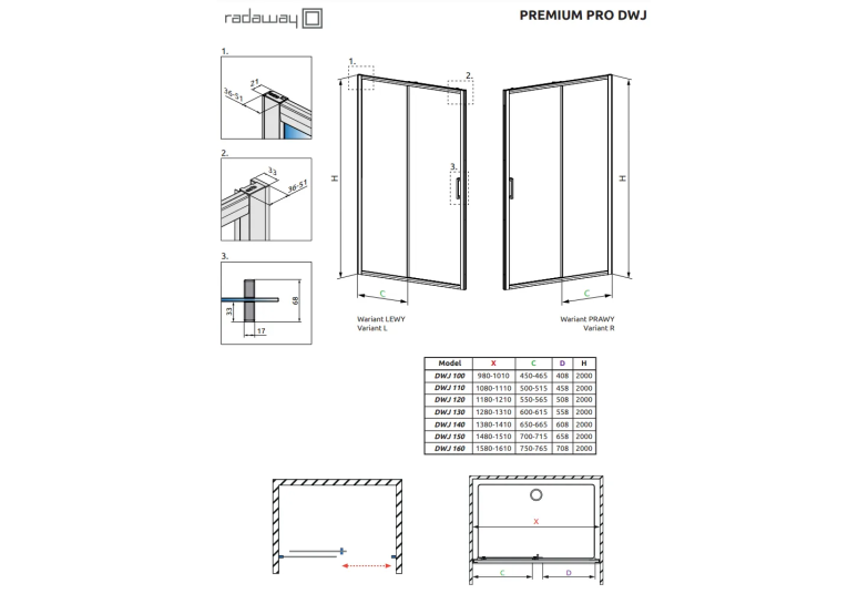 Душові двері Radaway Premium Pro Black DWJ 1000x2000 ліва 1014100-54-01L
