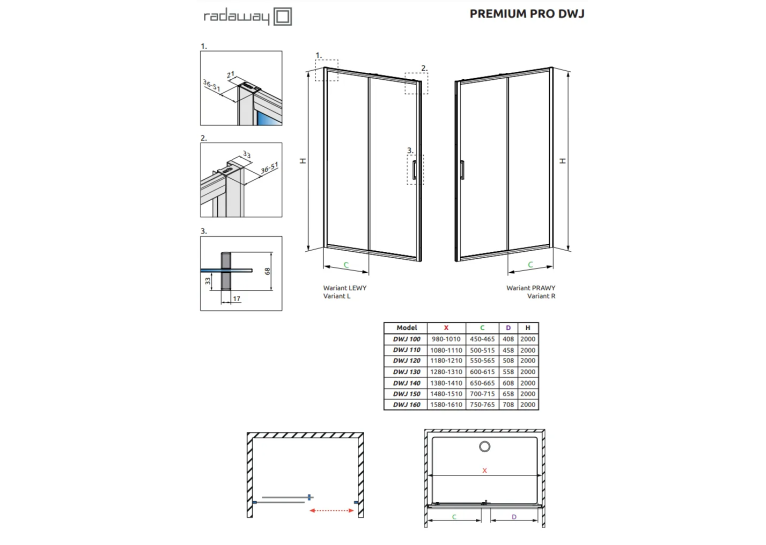 Душевые двери Radaway Premium Pro Black DWJ 1000x2000  правая 1014100-54-01R