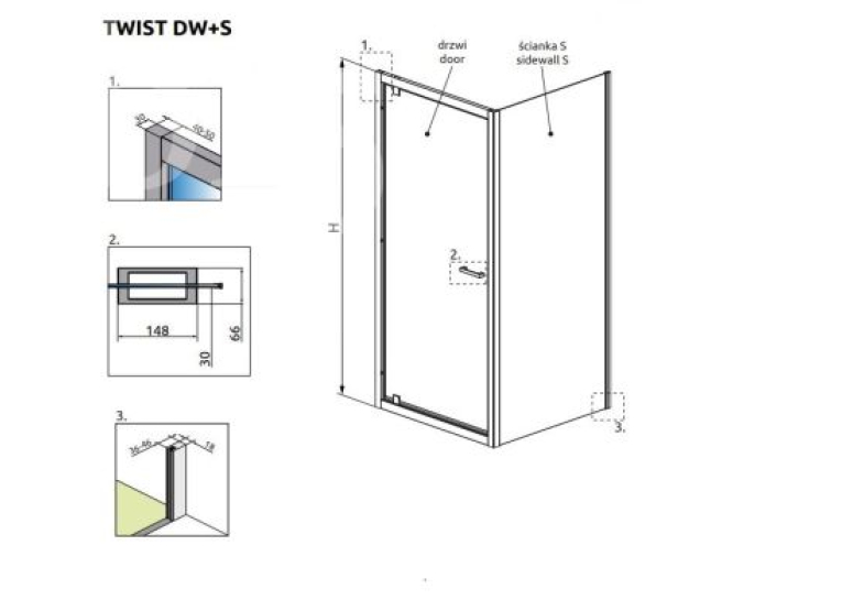 Душова кабіна RADAWAY Twist DW+S 100, 382003-01+ 382013-01