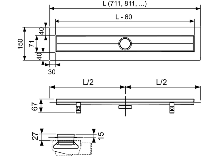 Душовий канал TECEdrainline, з фланцем, 601000