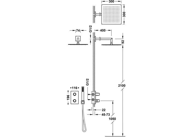 Душова система з термостатом Tres PROJECT Therm-Box, 21125004