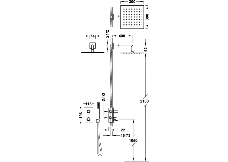 Душова система з термостатом Tres PROJECT Therm-Box, 21125004