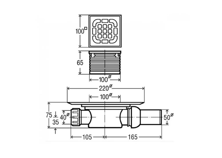 Душевой трап Viega Advantix 4935.1 (557119) 100х100 мм, горизонтальный D50