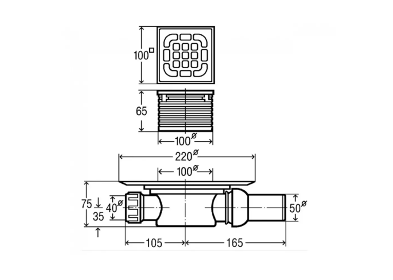 Душовий трап Viega Advantix 4935.1 (557119) 100х100 мм, горизонтальний D50