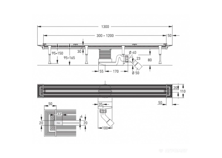 Душовий канал Viega Advantix Vario 4965.20 (704353) 300-1200 мм