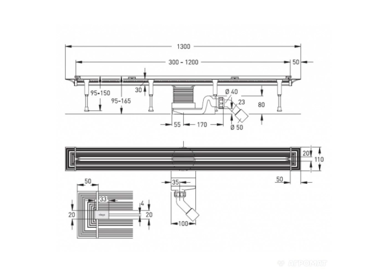 Душовий канал Viega Advantix Vario 4965.21 (704360) 300-1200 мм