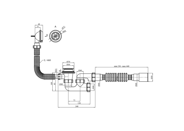Сифон для ванны Agua BS05K 1 1/2"х40/50 мм с системой Сlick-Сlack, с переливом и ревизией, CV033454