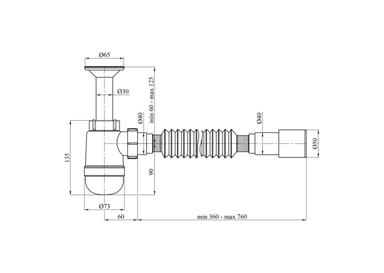 Сифон для раковини Agua TB06 1 1/4''х40/50 мм з литим випуском, CV033468