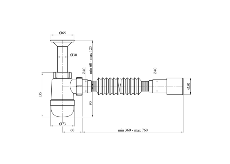 Сифон для раковины Agua TB06 1 1/4''х40/50 мм с литым выпуском, CV033468