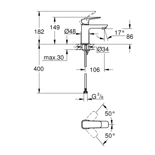 Одноважільний змішувач для раковини Grohe Cubeo S-розміру 1016992430